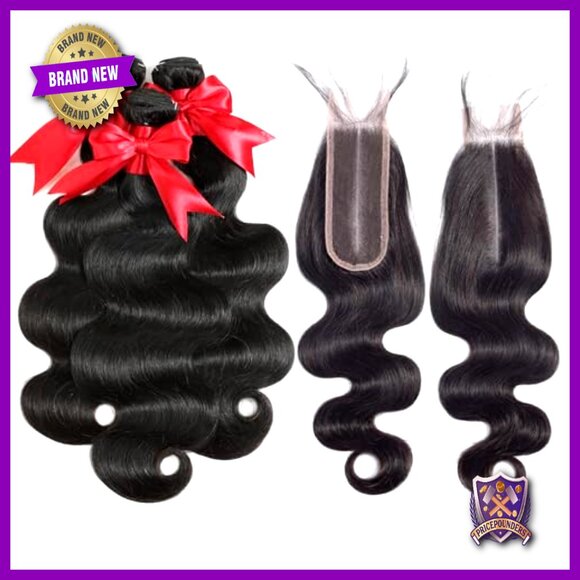 3 Bundles Brazilian Body Wave Human Hair with 2x6 HD Lace Closure 16 Inch main image 5